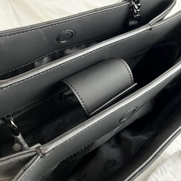 Tory Burch Black Matte Quilted Tote Bag - Picture 7 of 11